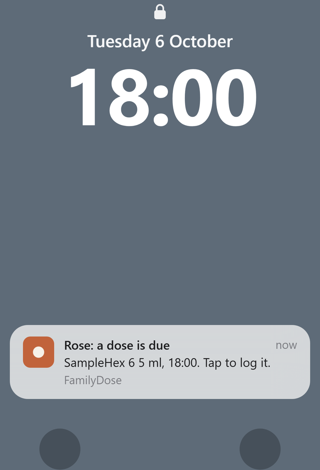 Three dose reminder notifications on a lock screen, one for each caregiver